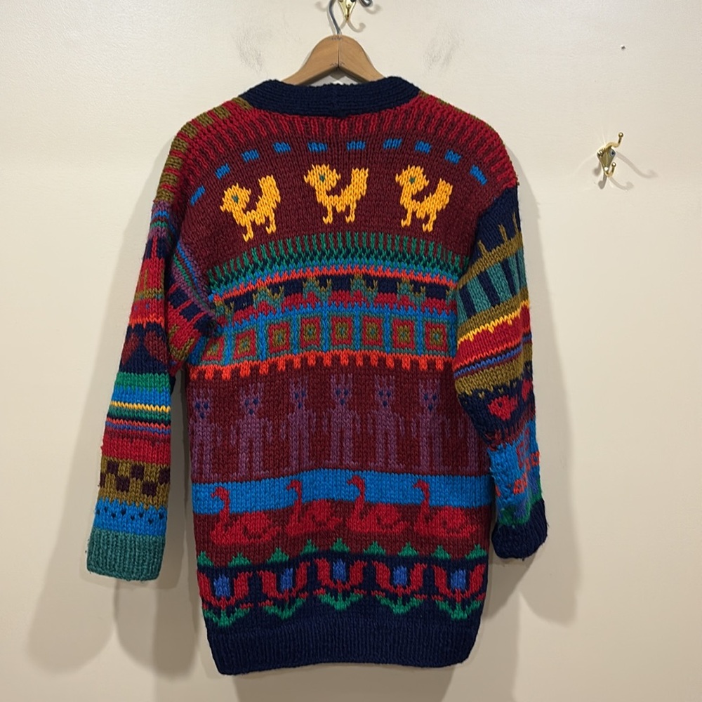 Vintage Adah Red and Blue Knit Sweater Wool Size Large